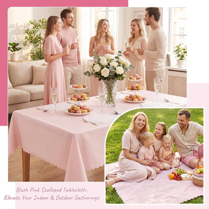 NatNarr 3 Pcs Plastic Light Pink Tablecloths, Scalloped Table Cloths