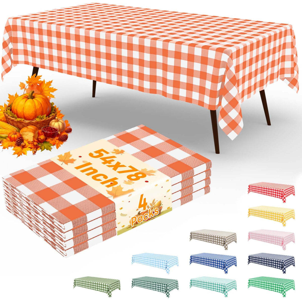 misaya 4 Packs 54 x 78 Inch Checkered Disposable Table Cloth