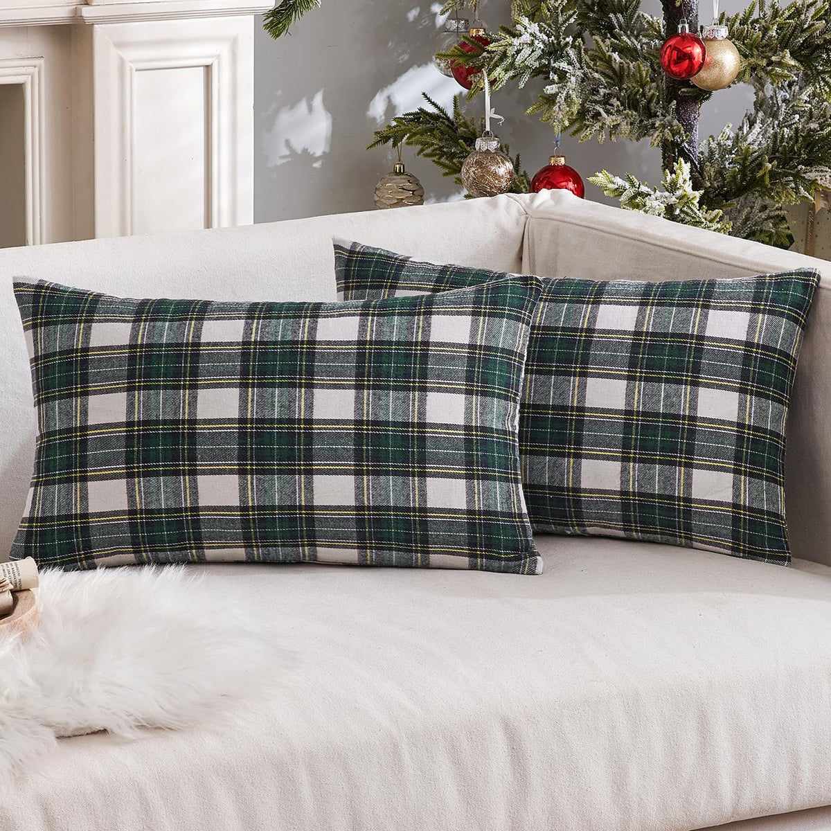 MIULEE Fall Plaid Pillow Covers Scottish Tartan 18x18 Terracotta Brown