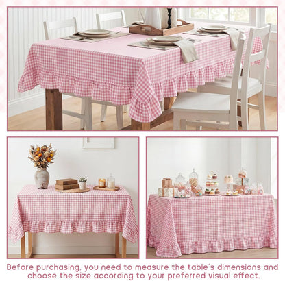 Mindsoft Light Pink Gingham Ruffled Tablecloth, 52 x 70 Inches, Rectangle