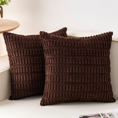 Pack of 2 Corduroy Decorative Throw Pillow Covers 18x18 Inch, Cream White