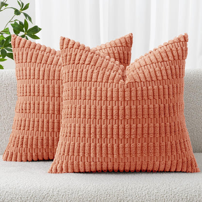 MIULEE Corduroy Decorative Throw Pillow Covers 18x18 Cream White Pack of 2
