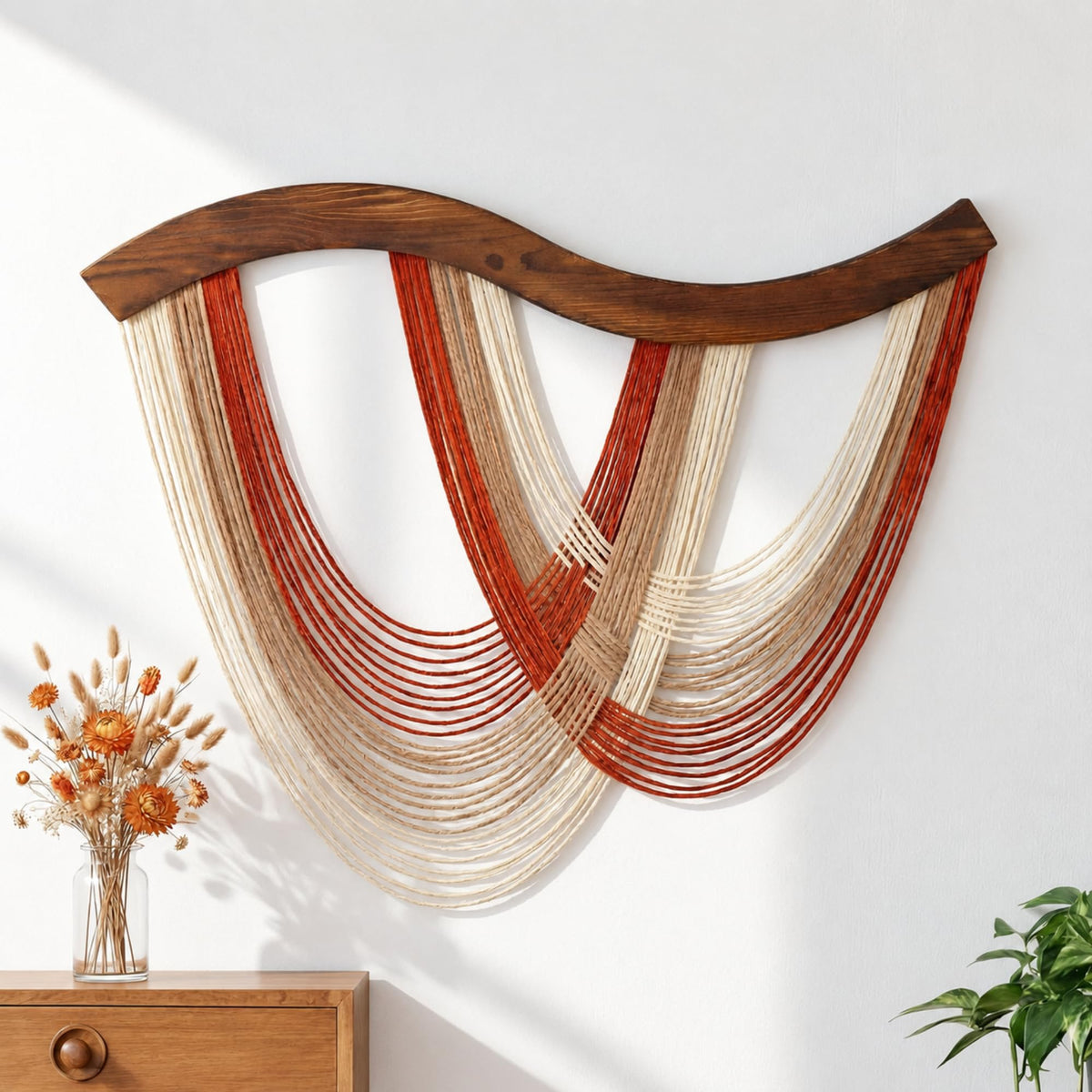 Green Macrame Wall Hanging Dip Dyed Yarn Wall Art, Modern Boho Decor