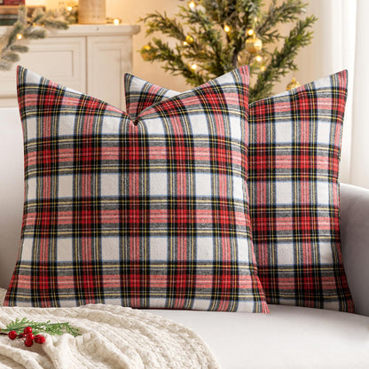 MIULEE Fall Plaid Pillow Covers Scottish Tartan 18x18 Terracotta Brown