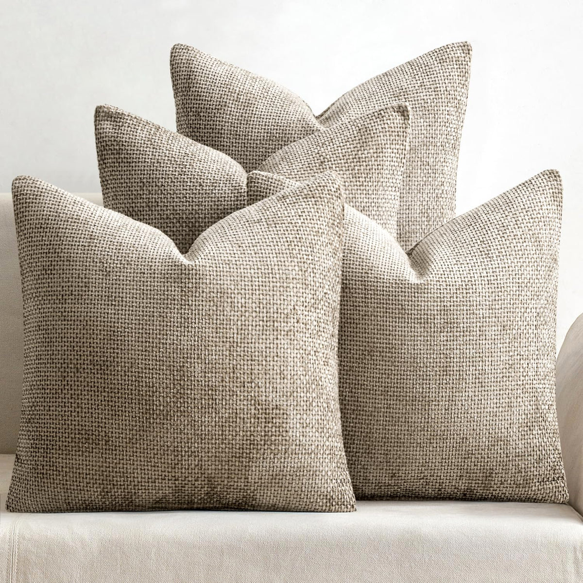 MIULEE Soft Decorative Chenille Pillow Covers Neutral 18x18 Pack of 4