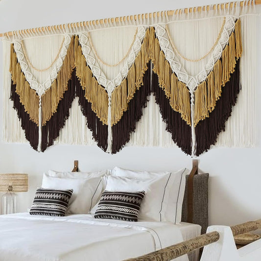 Macrame Wall Hanging Brown Tassel Knotting Fiber Art Boho Decor 47" W*25" L