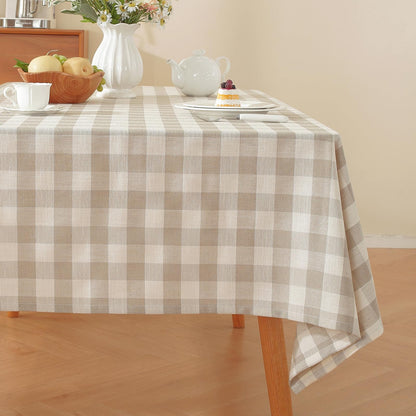 Alsoo Checkered Tablecloth Rectangle Gingham Table Cloth Washable Cotton Linen Fall Thanksgiving Buffalo Plaid Table Cover for Picnic Kitchen Dining Room, Orange and White, 60 * 75 inch