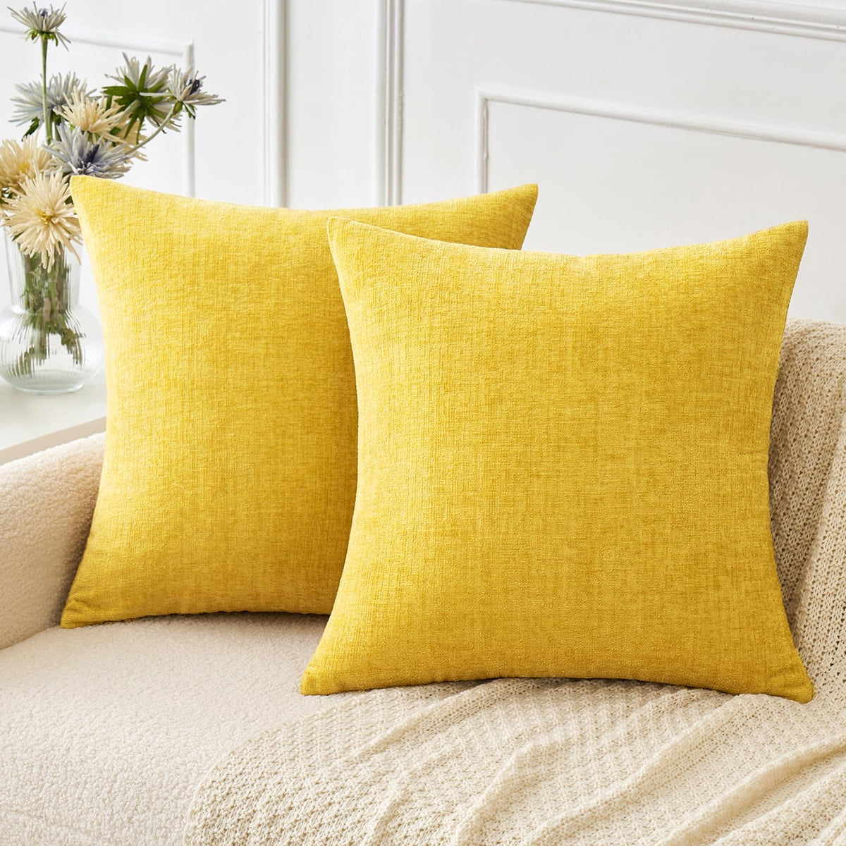 MIULEE Soft Chenille Fall Throw Pillow Covers Burnt Orange 18x18 Pack of 2