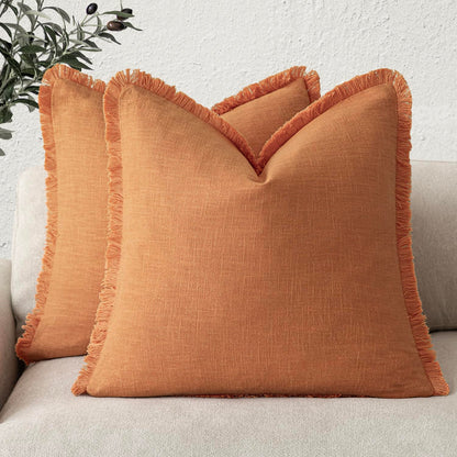 Foindtower Decorative Linen Fringe Throw Pillow Covers 20×20 Olive Green