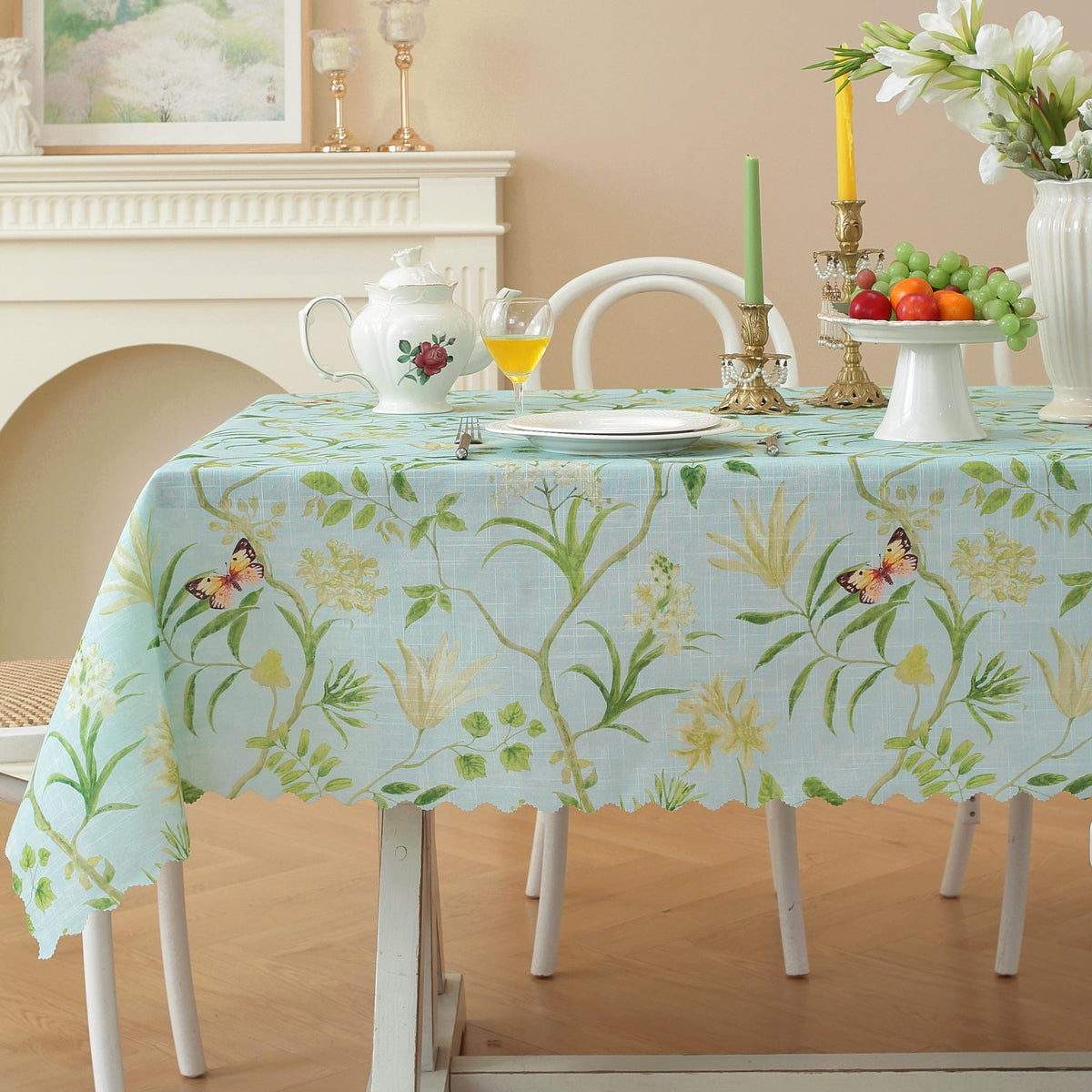 Rectangle Waterproof Tablecloth Linen Textured Table Cloth,Stain and Wrinkle Resistant Washable Fabric Table Cover for Dining, Party, Camping and Outdoor, 52 x 70 Inch, Vine Bloom