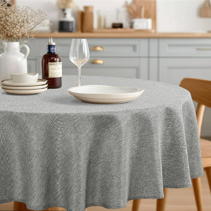 JIUZHEN Round Table Cloth Faux Linen Farmhouse Tablecloth Wrinkle and Stain Resistant Decorative Fabric Table Cover for Kitchen, Dining Room, Parties and Camping, Beige, 120 Inch Round
