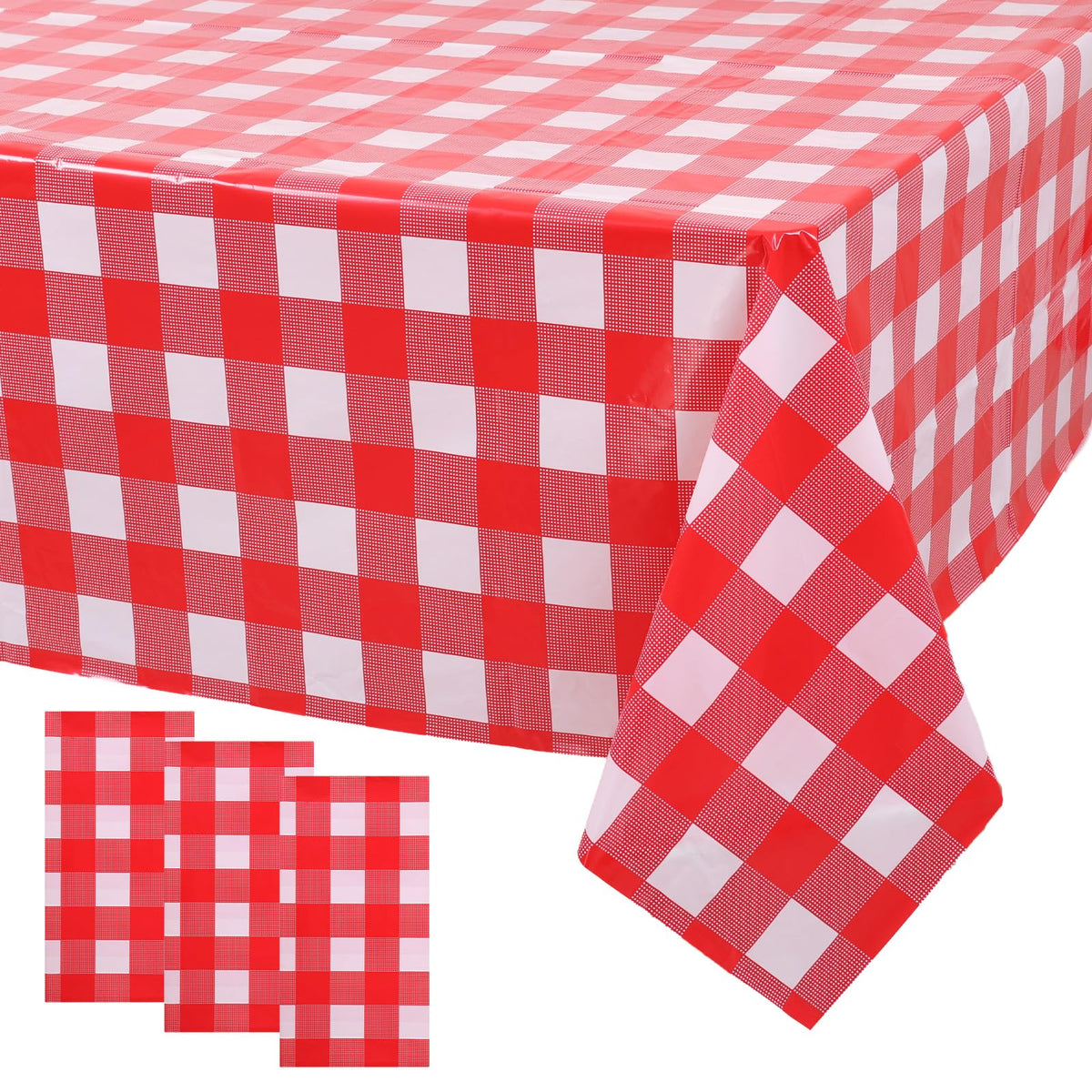 3 Packs Pink Gingham Tablecloth 54 x 108 Inches Pink and White Checkered Disposable Plastic Waterproof Picnic Table Cover for Camping and Birthday Party Supplies