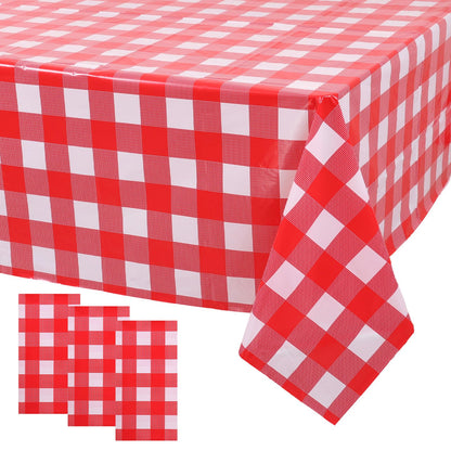 3 Packs Pink Gingham Tablecloth 54 x 108 Inches Pink and White Checkered Disposable Plastic Waterproof Picnic Table Cover for Camping and Birthday Party Supplies