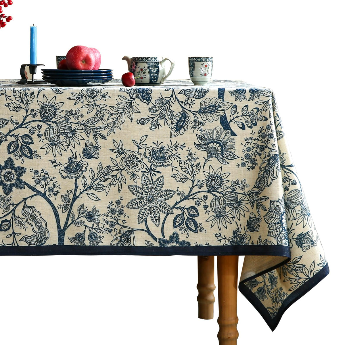 ISAENNE Designer French Linen Rectangular Tablecloth,118"x67"-Cornucopia