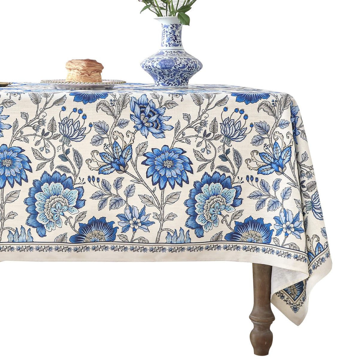 ISAENNE Designer French Linen Rectangular Tablecloth,118"x67"-Cornucopia