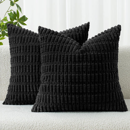MIULEE Corduroy Decorative Throw Pillow Covers 18x18 Cream White Pack of 2