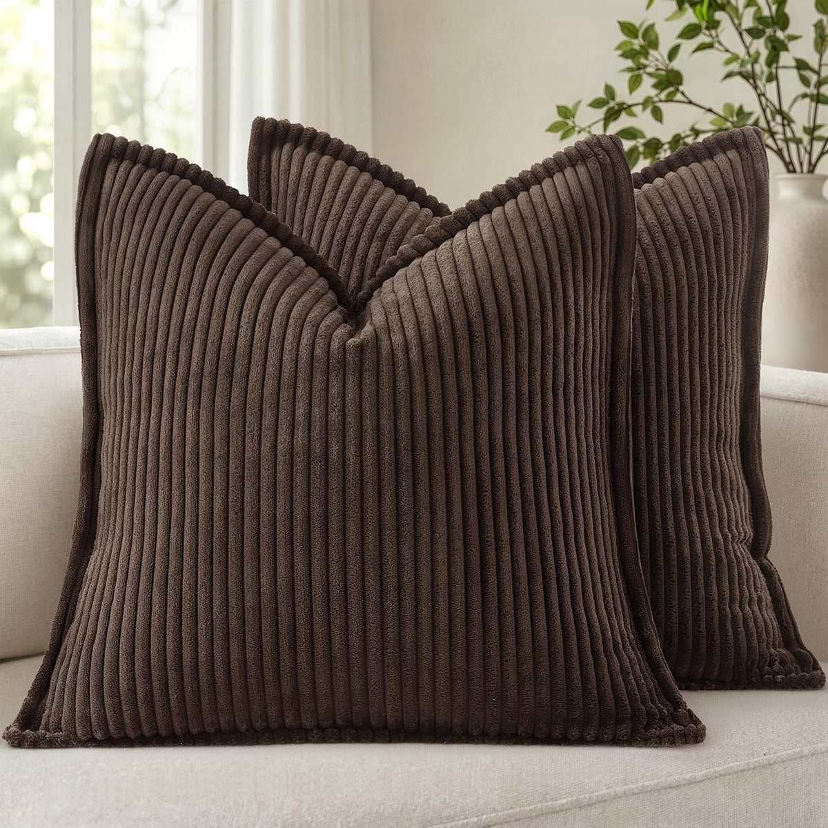 MIULEE Couch Pillow Covers 18x18 Olive Green Textured Corduroy