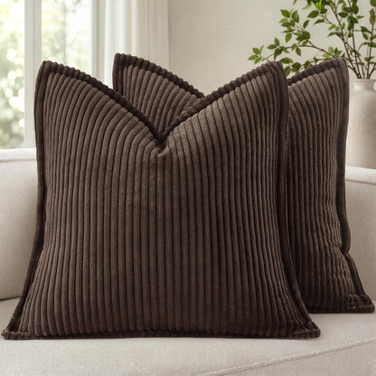 MIULEE Couch Pillow Covers 18x18 Olive Green Textured Corduroy
