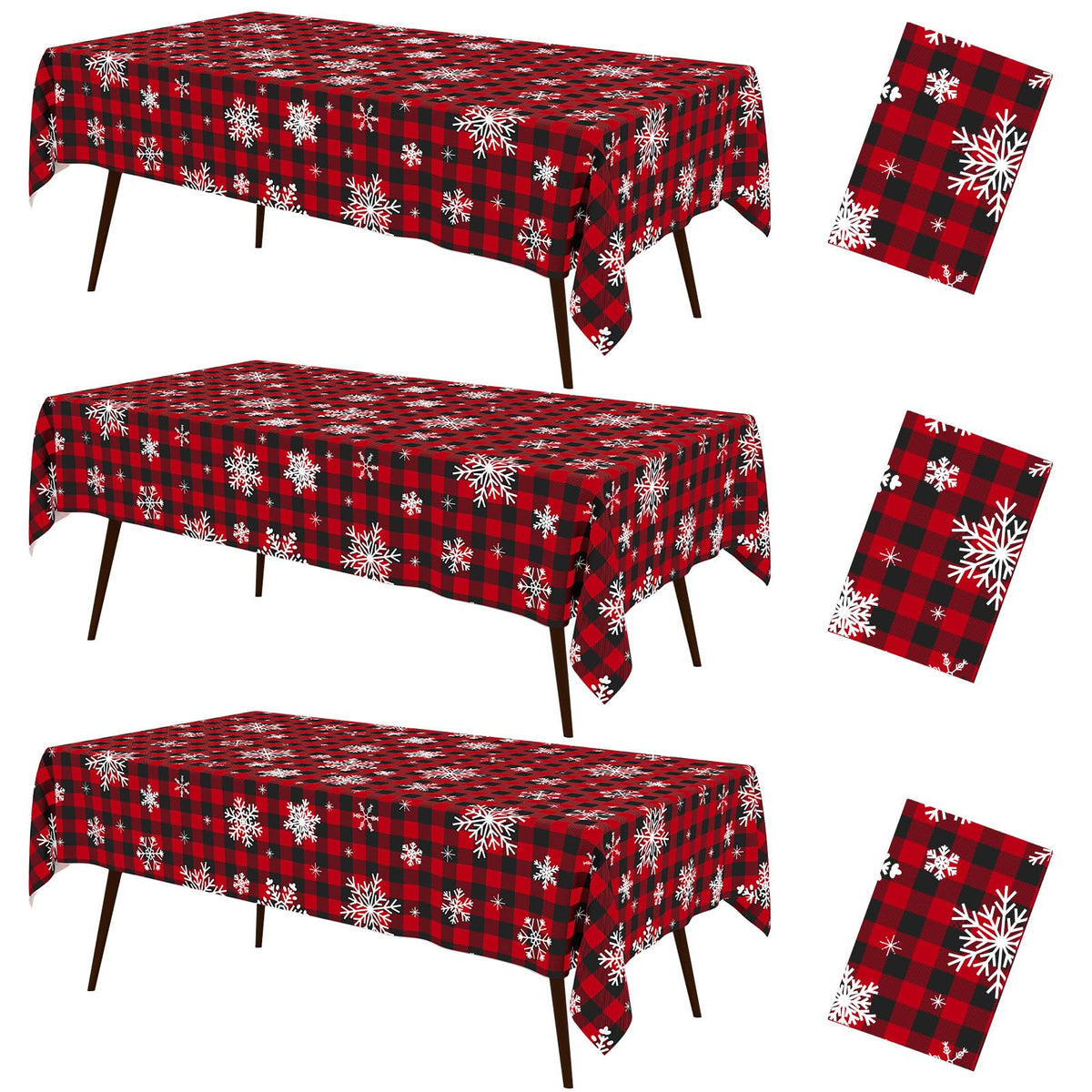 misaya 3 Packs Khaki White Buffalo Gingham Plastic Disposable Table Cloth
