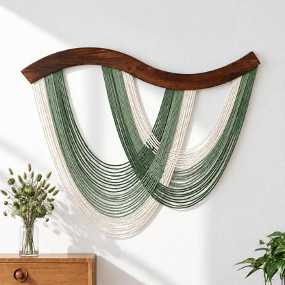 Green Macrame Wall Hanging Dip Dyed Yarn Wall Art, Modern Boho Decor