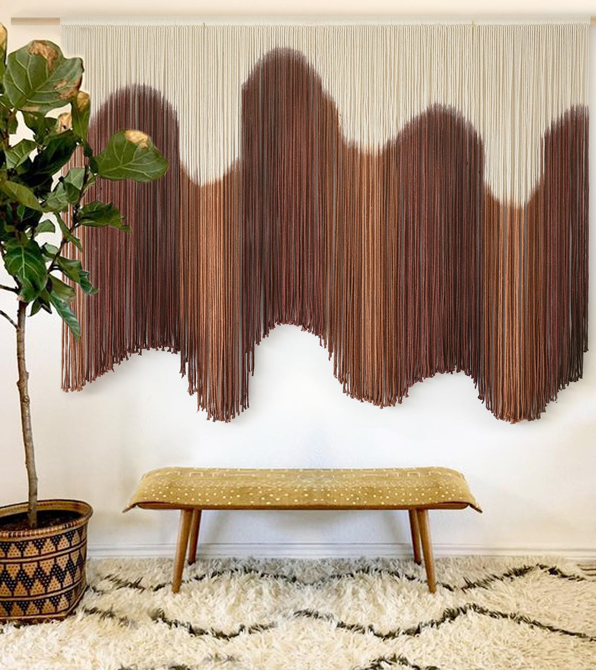 Macrame Wall Hanging Green Hand-Dyed Ombre Fiber Art Geometric 57"W*39"L