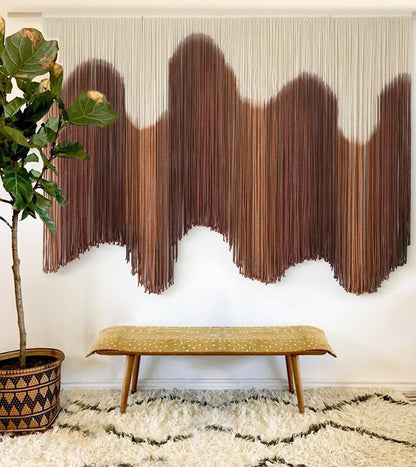 Macrame Wall Hanging Green Hand-Dyed Ombre Fiber Art Geometric 57"W*39"L