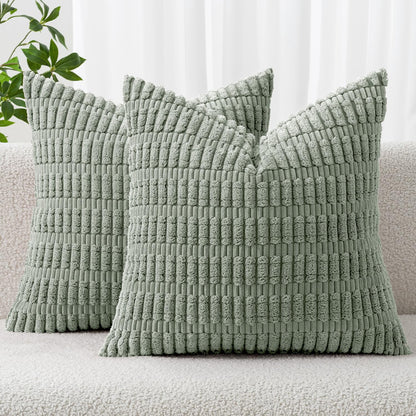 MIULEE Corduroy Decorative Throw Pillow Covers 18x18 Cream White Pack of 2