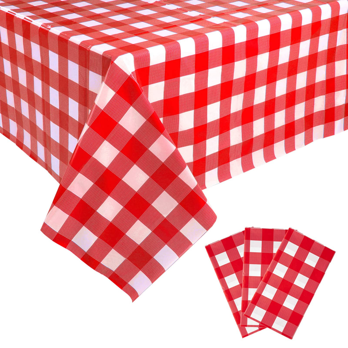Kesfey 3 Packs Pink Gingham Tablecloth Pink and White Checkered Tablecloths 54 x 108 Inches Disposable Plastic Gingham Tablecovers Waterproof Rectangle Picnic Table Covers for Birthday Party Supplies