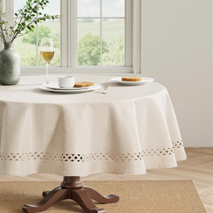 MIULEE Beige Rectangle Tablecloth with Decorative Cutouts 52x70 Inch