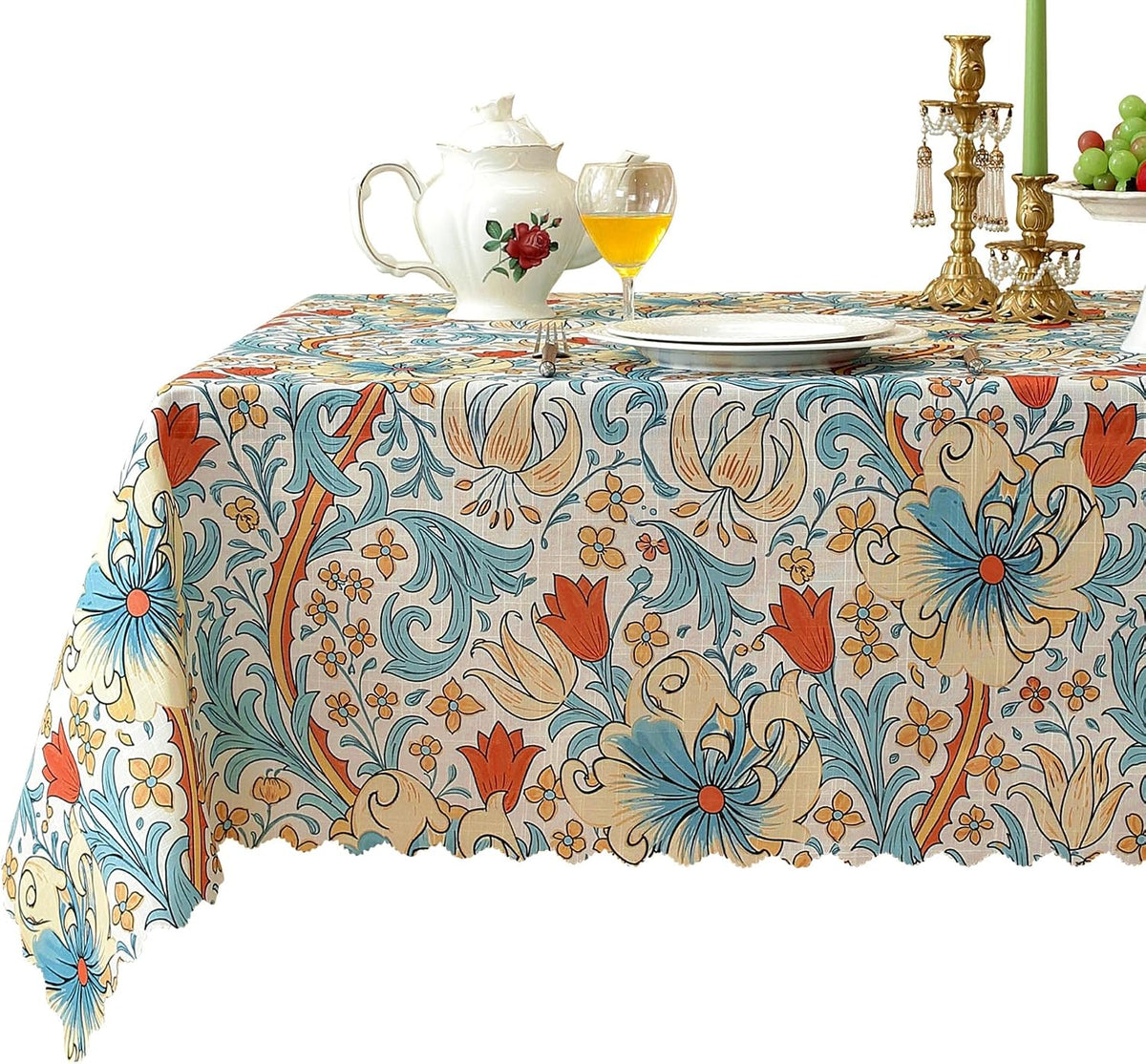 Rectangle Waterproof Tablecloth Linen Textured Table Cloth,Stain and Wrinkle Resistant Washable Fabric Table Cover for Dining, Party, Camping and Outdoor, 52 x 70 Inch, Vine Bloom