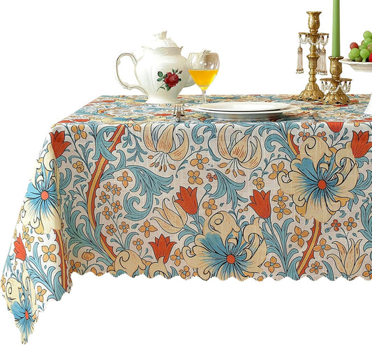 Rectangle Waterproof Tablecloth Linen Textured Table Cloth,Stain and Wrinkle Resistant Washable Fabric Table Cover for Dining, Party, Camping and Outdoor, 52 x 70 Inch, Vine Bloom