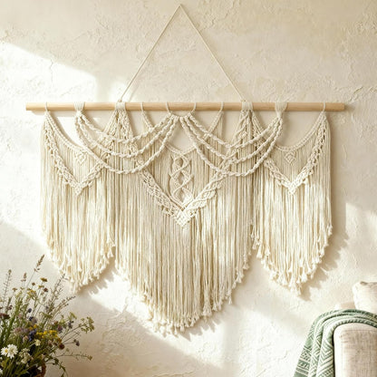Tempospark Macrame Wall Hanging, 43"x32" Boho Wall Tapestry, Large Wall Art for Bedroom, Living Room, Dining Room, Nursery, Gallery, Office (Tassel)