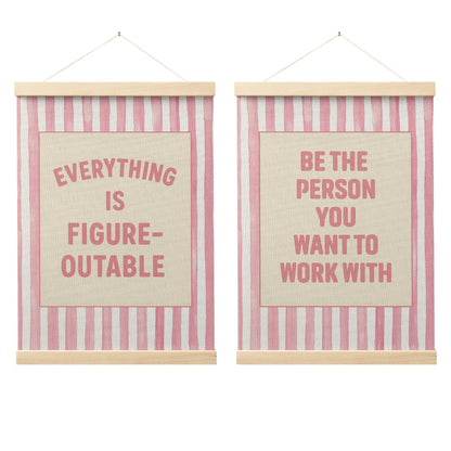FGFK Everything Is Figureoutable Positive Affirmations Wall Art Poster Hanger Frame, Retro Pink and Green Inspirational Canvas Prints Framed Wall Decor for Office Classroom Home Bedroom, 12x16 Inch