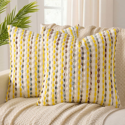 ANRODUO Boho Decorative Pillow Covers Olive Green Stripe 18x18 Pack of 2
