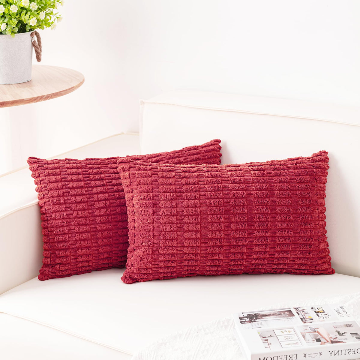 Pack of 2 Corduroy Decorative Throw Pillow Covers 18x18 Inch, Cream White