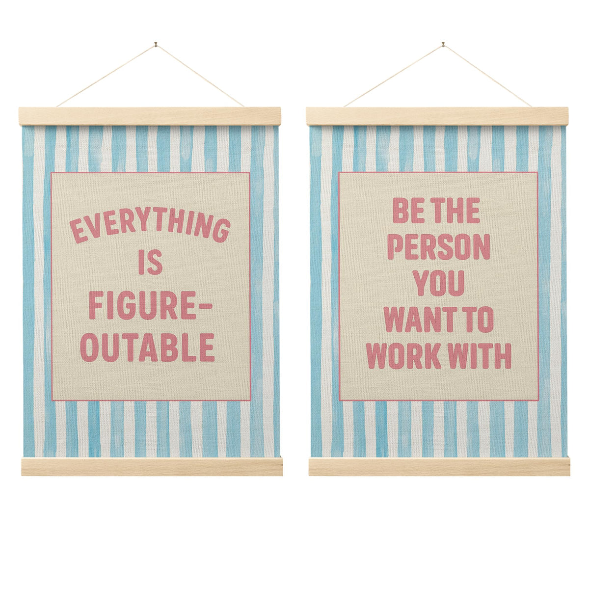 FGFK Everything Is Figureoutable Positive Affirmations Wall Art Poster Hanger Frame, Retro Pink and Green Inspirational Canvas Prints Framed Wall Decor for Office Classroom Home Bedroom, 12x16 Inch