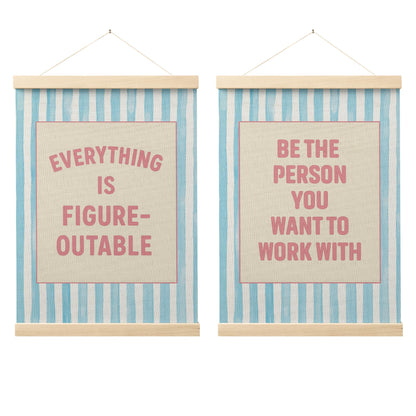 FGFK Everything Is Figureoutable Positive Affirmations Wall Art Poster Hanger Frame, Retro Pink and Green Inspirational Canvas Prints Framed Wall Decor for Office Classroom Home Bedroom, 12x16 Inch