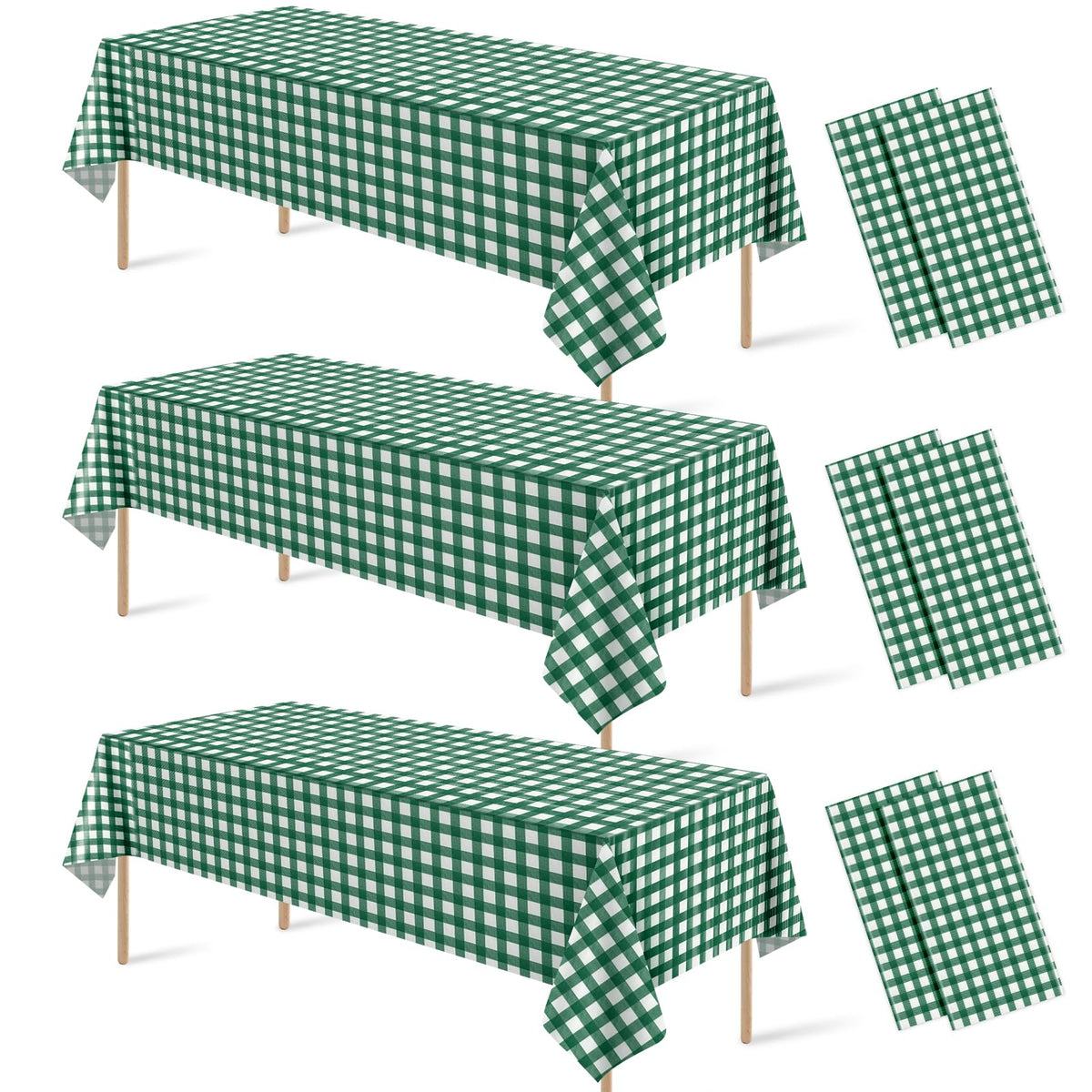 6 Pcs Sage Green Gingham Tablecloths, Checkered Table Covers 54 x 108 Inch