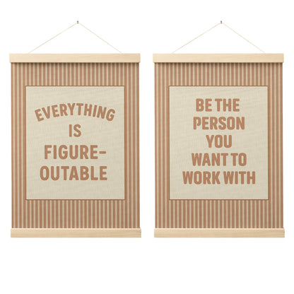 FGFK Everything Is Figureoutable Positive Affirmations Wall Art Poster Hanger Frame, Retro Pink and Green Inspirational Canvas Prints Framed Wall Decor for Office Classroom Home Bedroom, 12x16 Inch