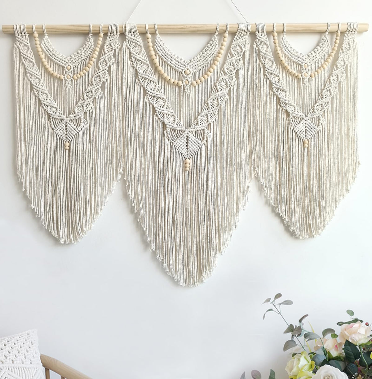 Achart Macrame Wall Hanging Large- Boho Wall Decor- large wall art- Wall Decor Living Room- Macrame Tapestry Boho Decor for Bedroom (Beige-Fringe)