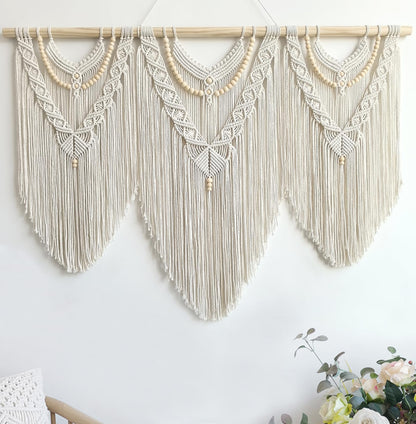 Achart Macrame Wall Hanging Large- Boho Wall Decor- large wall art- Wall Decor Living Room- Macrame Tapestry Boho Decor for Bedroom (Beige-Fringe)