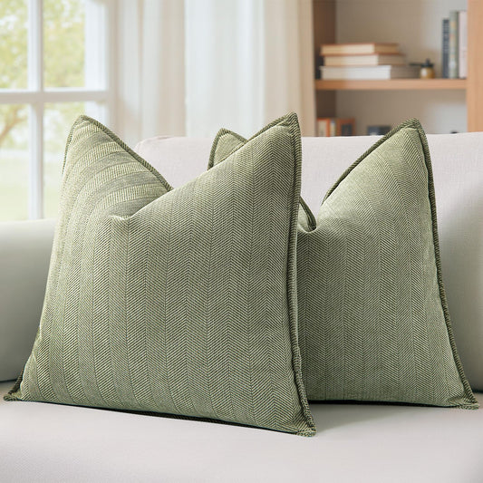 MIULEE Pack of 2 Sage Green Decorative Chenille Pillow Covers 20x20 Inch