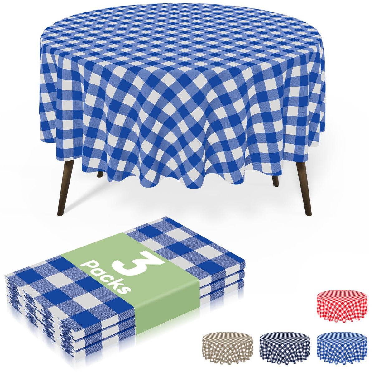 misaya 3 Packs Khaki White Buffalo Gingham Plastic Disposable Table Cloth