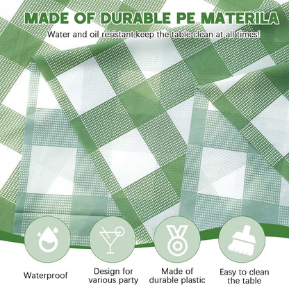 Mindsoft 10 Pack Gingham Party Tablecloth, 54 x 108 Inch Plastic Waterproof Heckered Disposable Plaid Party Tablecover for Picnic Birthday Baby Shower Bridal Wedding (Sage Green Checkered)