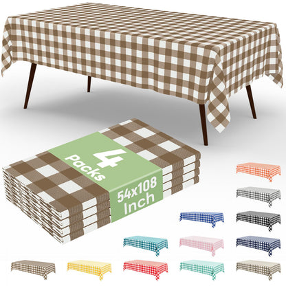 misaya 4 Packs Buffalo Disposable Table Cloth, 54 x 108 Inch Waterproof Plastic Tablecloth, Rectangle Red and White Checkered Table Covers for Picnic, Birthday, Party, Back to School