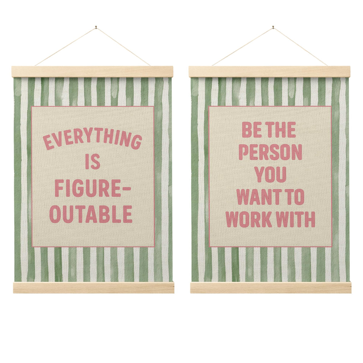 FGFK Everything Is Figureoutable Positive Affirmations Wall Art Poster Hanger Frame, Retro Pink and Green Inspirational Canvas Prints Framed Wall Decor for Office Classroom Home Bedroom, 12x16 Inch