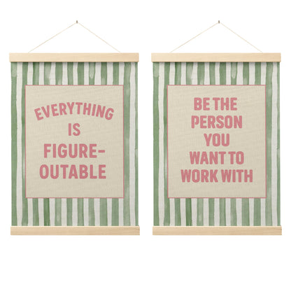FGFK Everything Is Figureoutable Positive Affirmations Wall Art Poster Hanger Frame, Retro Pink and Green Inspirational Canvas Prints Framed Wall Decor for Office Classroom Home Bedroom, 12x16 Inch