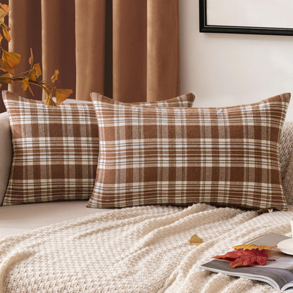MIULEE Fall Plaid Pillow Covers Scottish Tartan 18x18 Terracotta Brown