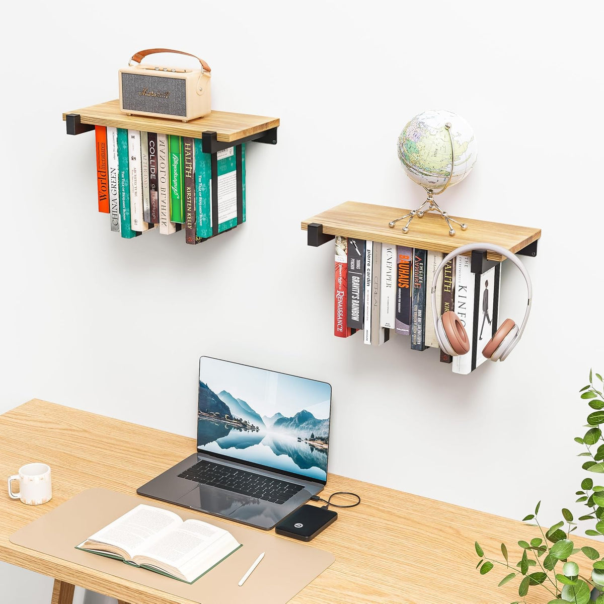 NANATI 2 Set of Floating Bookshelf, Pine Wood Invisible Bookshelf, Hanging Bookshelves for Wall, Unique Space Saving Wall Bookcase (16.5L×8.7W×1.5H)