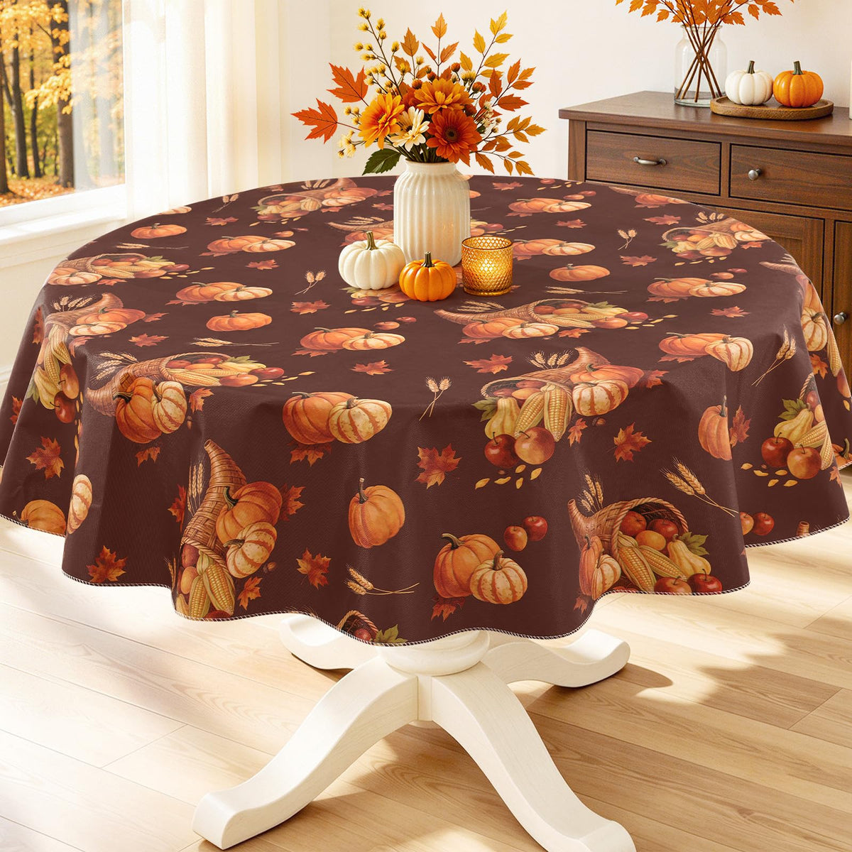 Smiry Rectangle Table Cloth, Flannel Backed Vinyl Tablecloth, 60"x84"